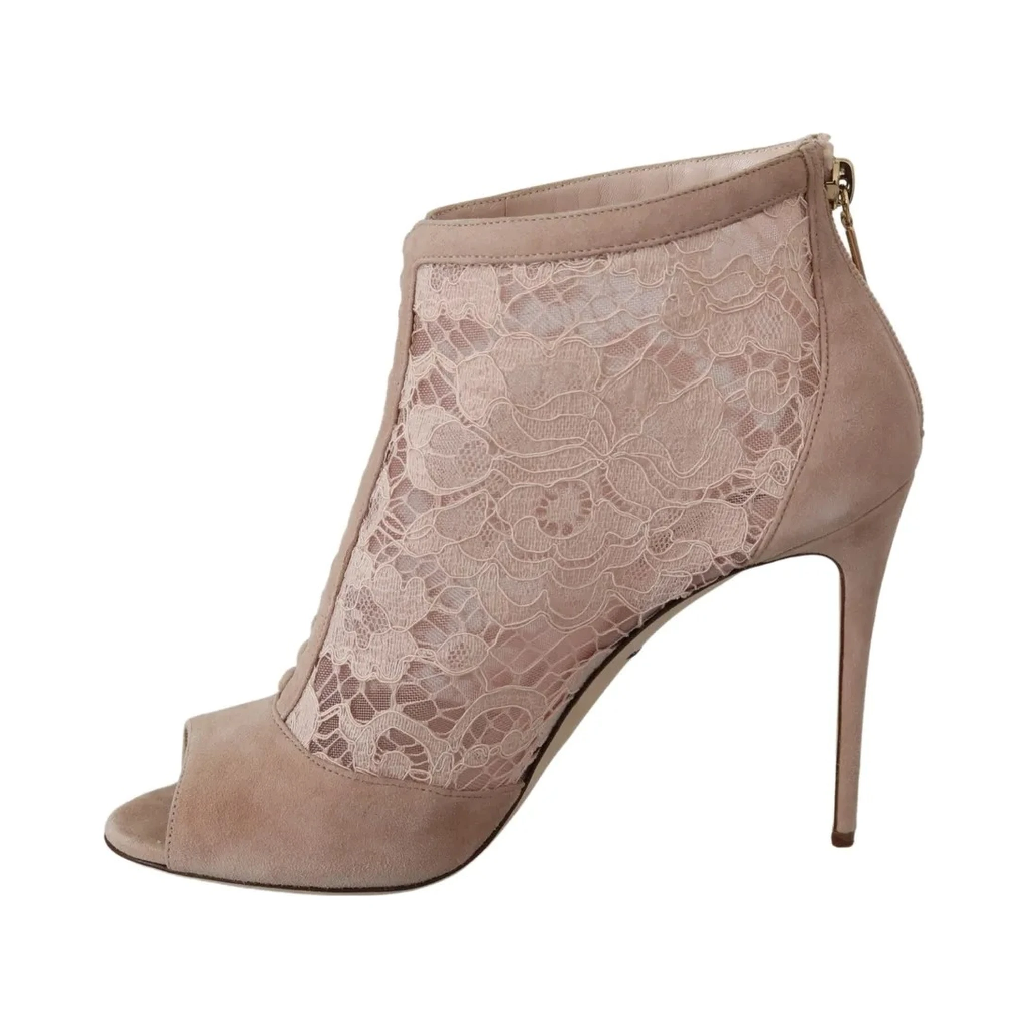 Beige Lace Suede Peep Toe Ankle Boots Shoes