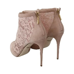 Beige Lace Suede Peep Toe Ankle Boots Shoes