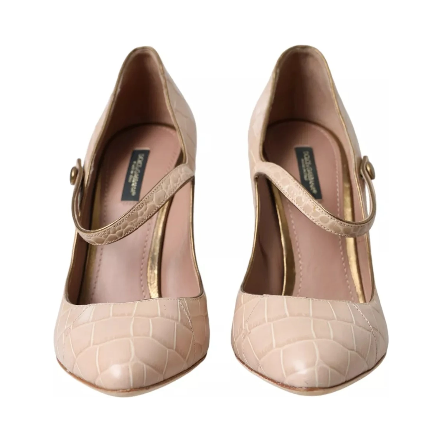 Beige Leather Mary Janes Embellished Shoes