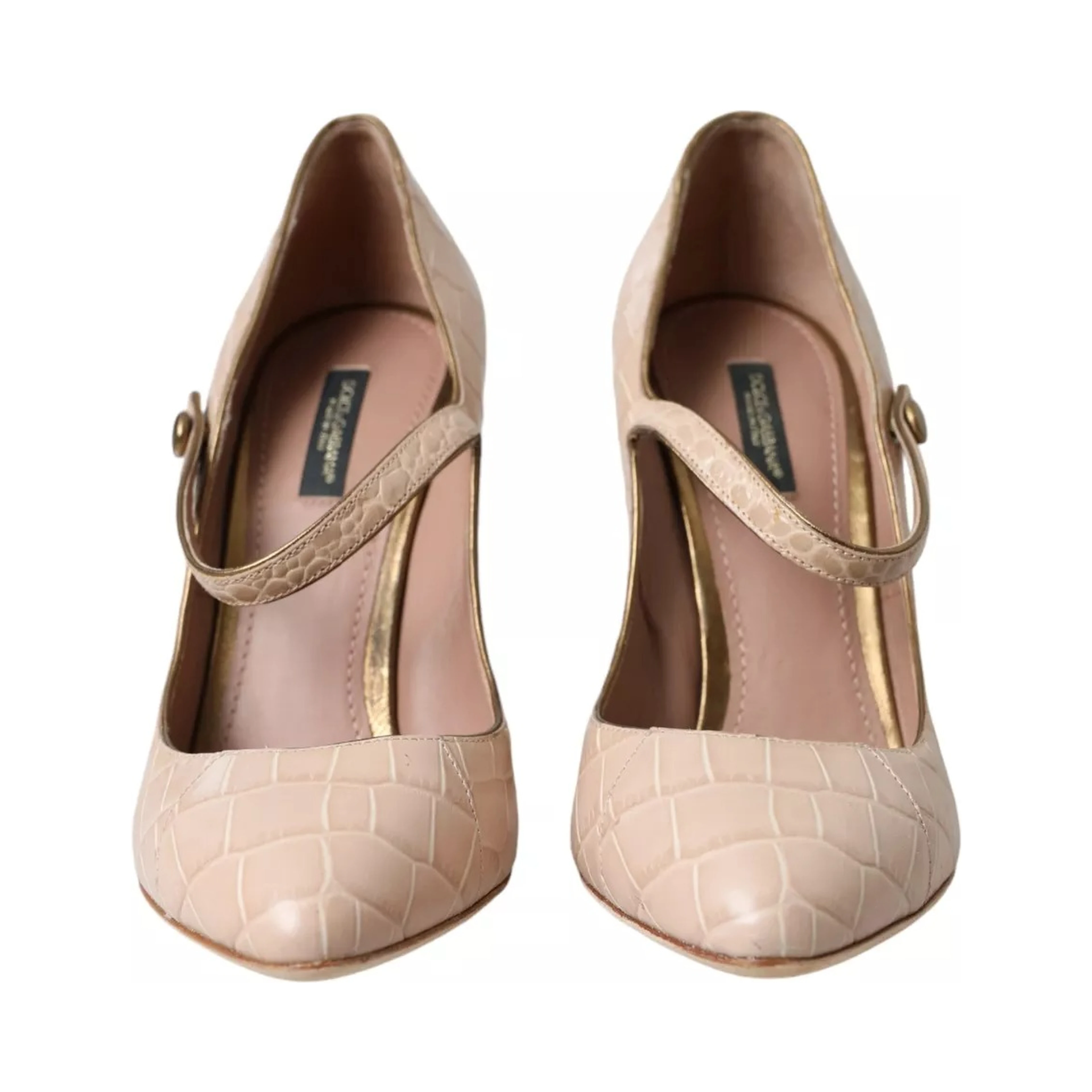 Beige Leather Mary Janes Embellished Shoes