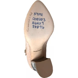 Beige Leather Mary Janes Embellished Shoes