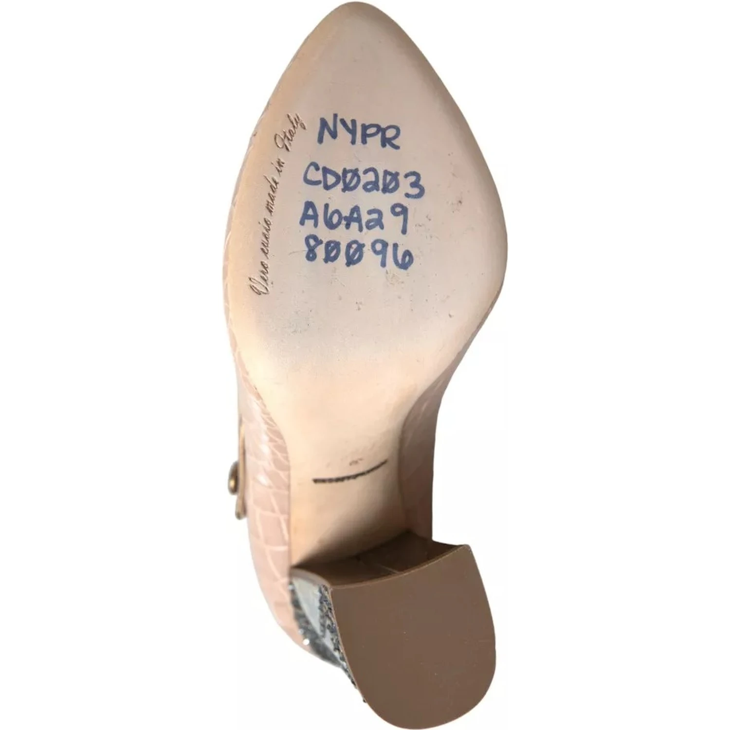 Beige Leather Mary Janes Embellished Shoes