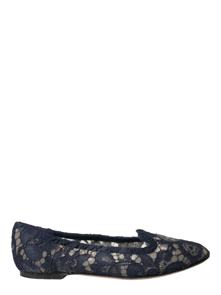Dark Blue Taormina Lace Slip On Flats Shoes