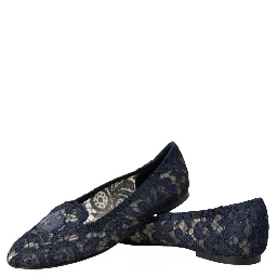 Dark Blue Taormina Lace Slip On Flats Shoes