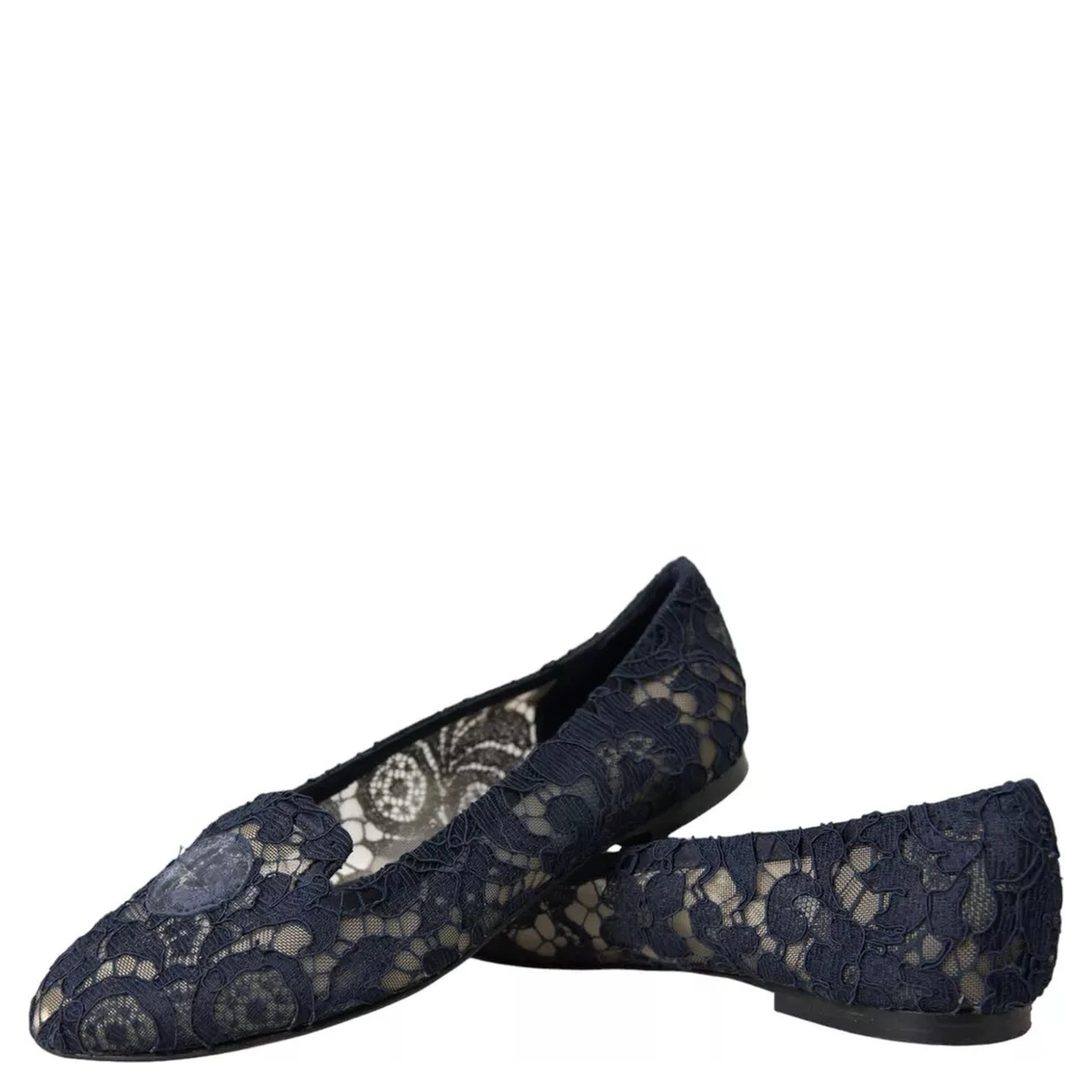 Dark Blue Taormina Lace Slip On Flats Shoes