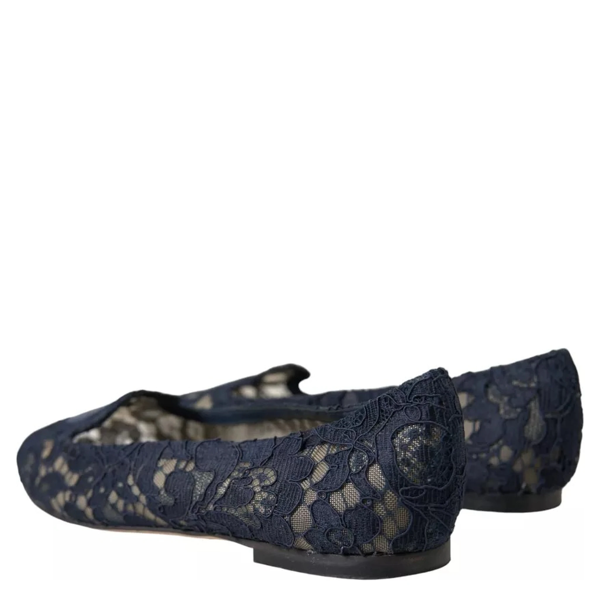 Dark Blue Taormina Lace Slip On Flats Shoes