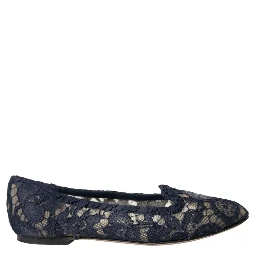 Dark Blue Taormina Lace Slip On Flats Shoes