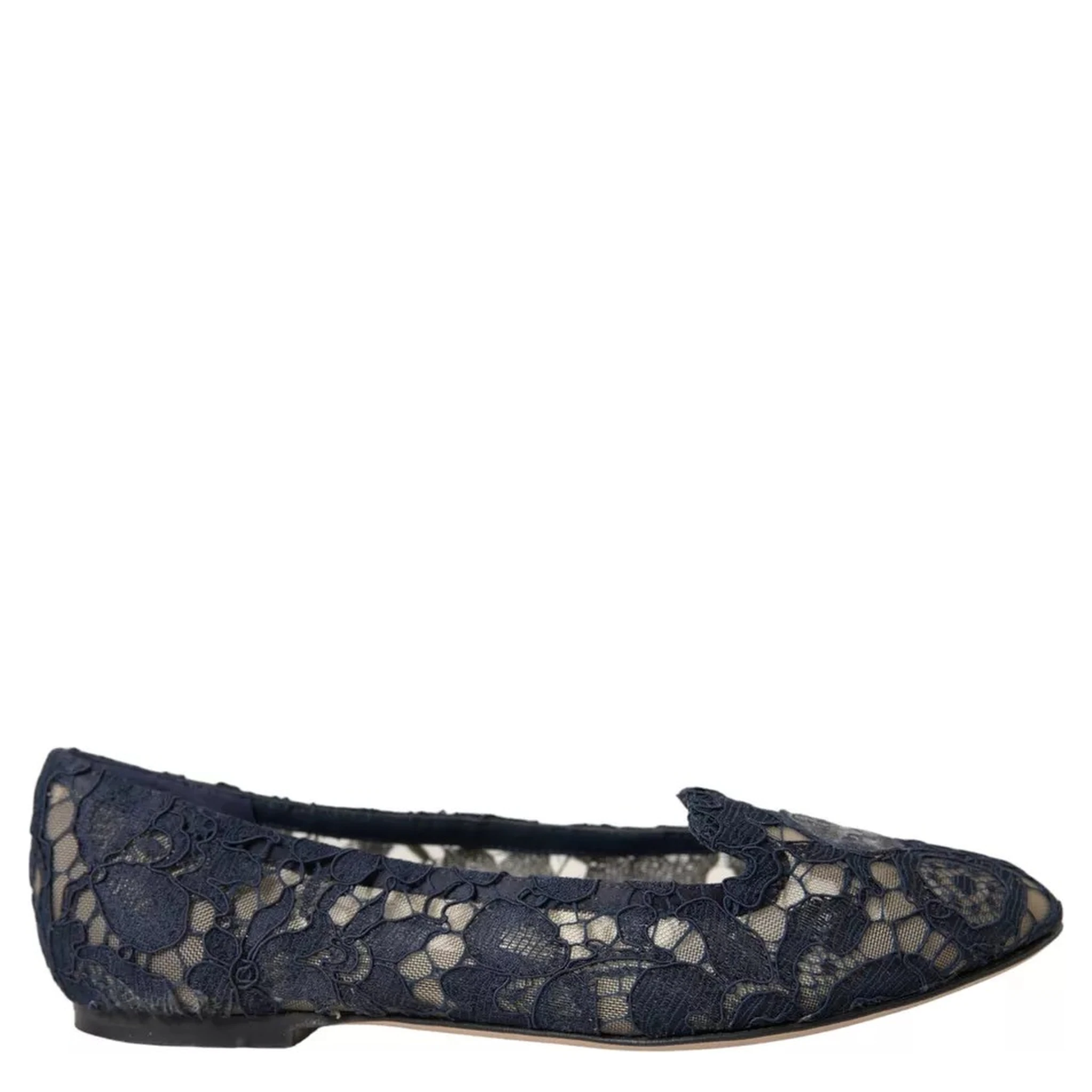 Dark Blue Taormina Lace Slip On Flats Shoes