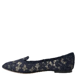 Dark Blue Taormina Lace Slip On Flats Shoes