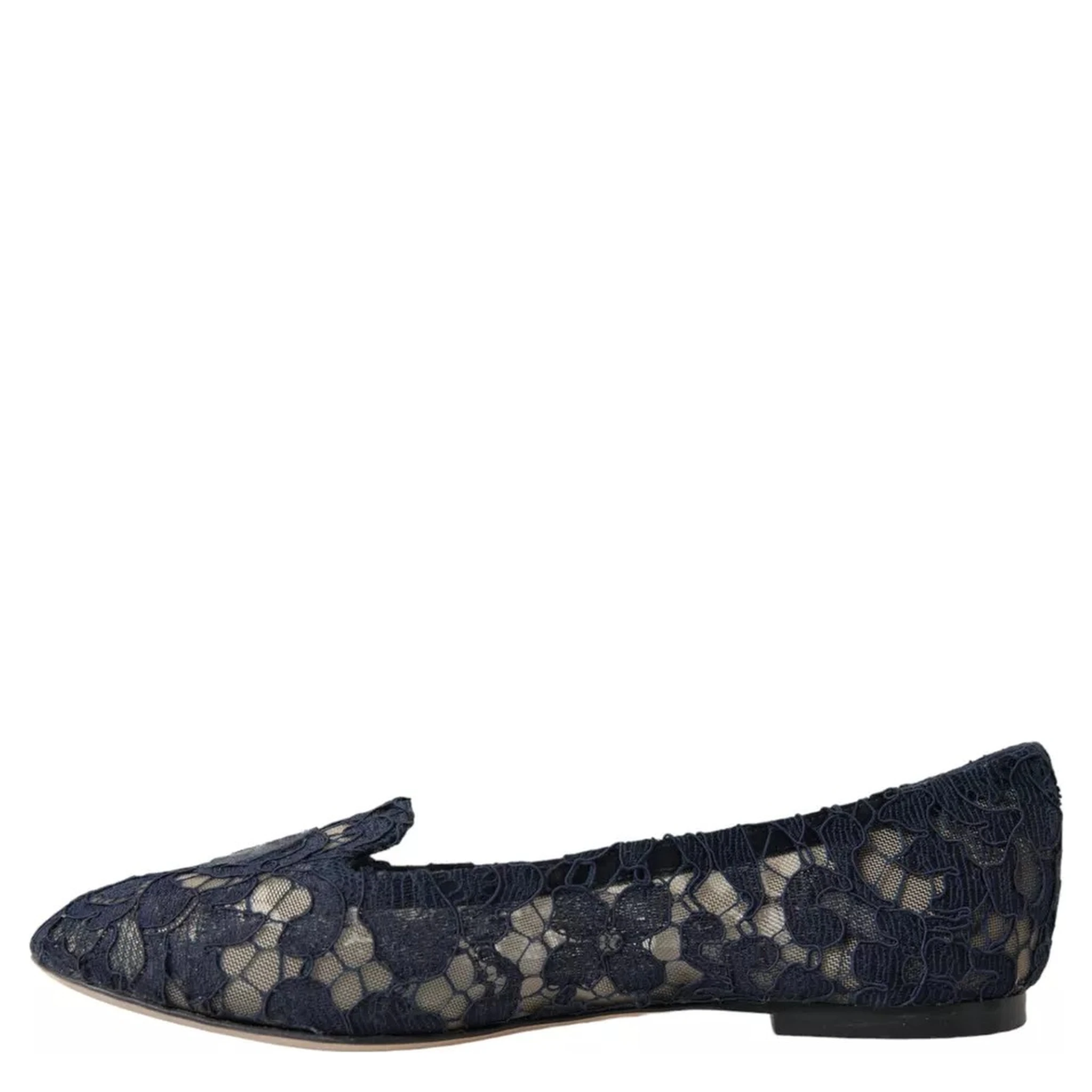 Dark Blue Taormina Lace Slip On Flats Shoes