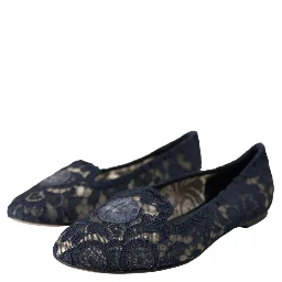 Dark Blue Taormina Lace Slip On Flats Shoes