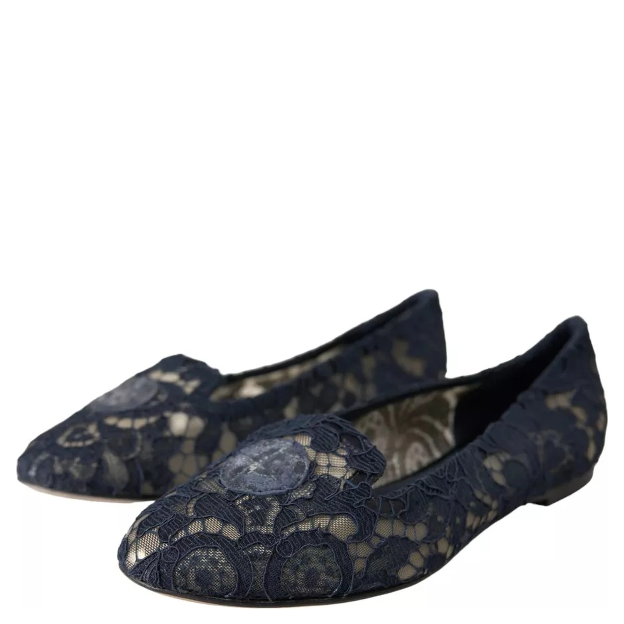Dark Blue Taormina Lace Slip On Flats Shoes