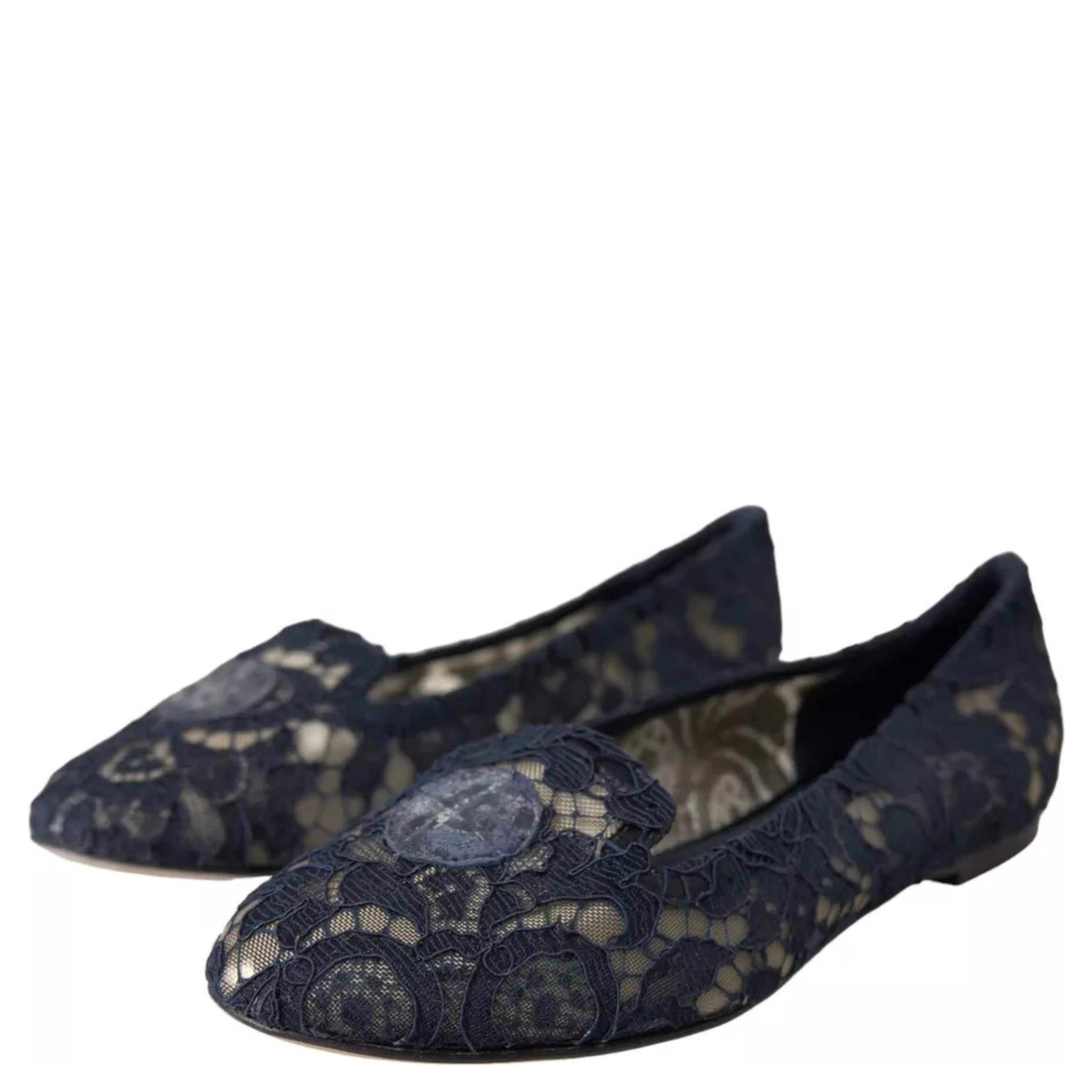 Dark Blue Taormina Lace Slip On Flats Shoes