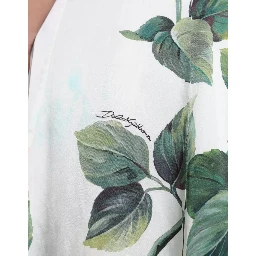 White Rose Print High Waist Midi A-line Skirt