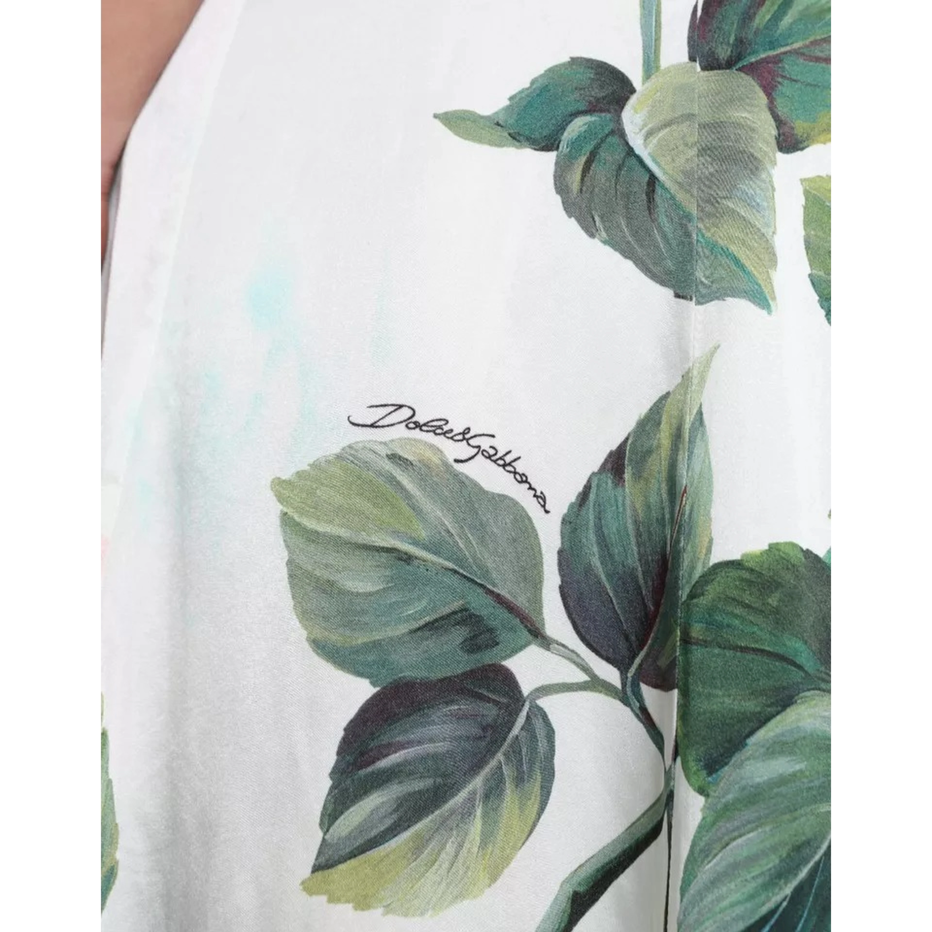 White Rose Print High Waist Midi A-line Skirt