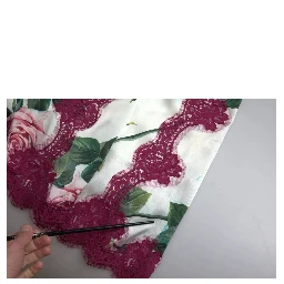 White Rose Print High Waist Midi A-line Skirt
