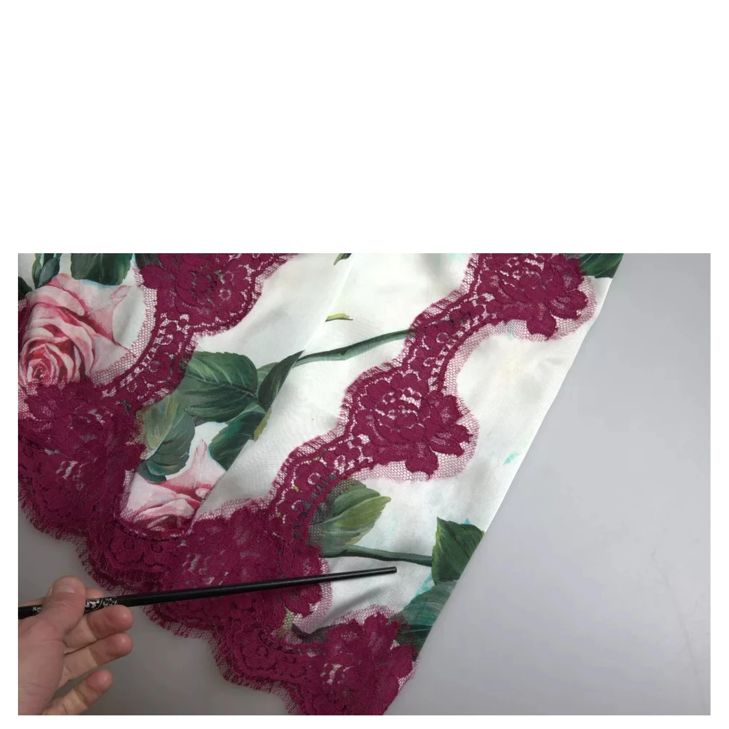 White Rose Print High Waist Midi A-line Skirt