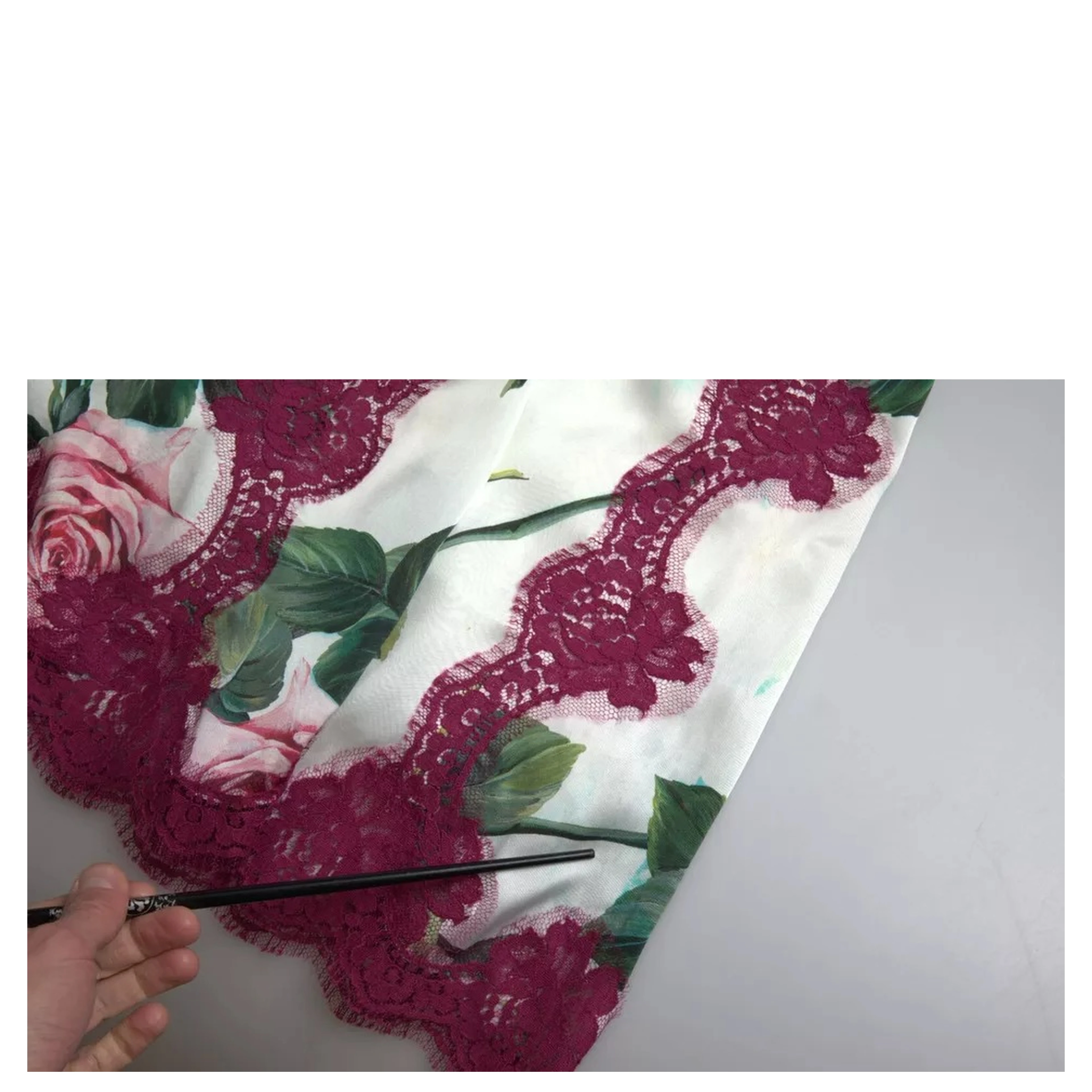 White Rose Print High Waist Midi A-line Skirt