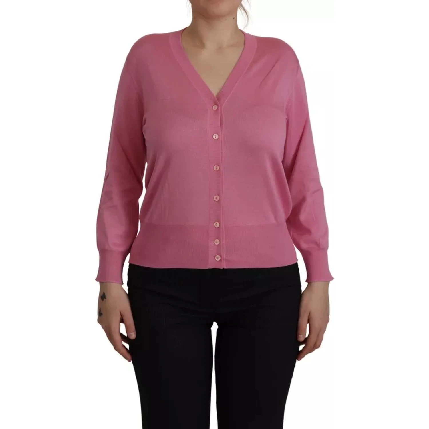 Pink 100% Silk Button Down Cardigan Sweater