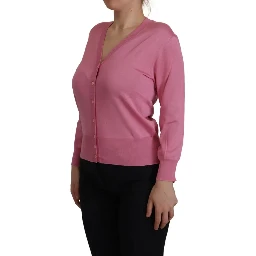 Pink 100% Silk Button Down Cardigan Sweater