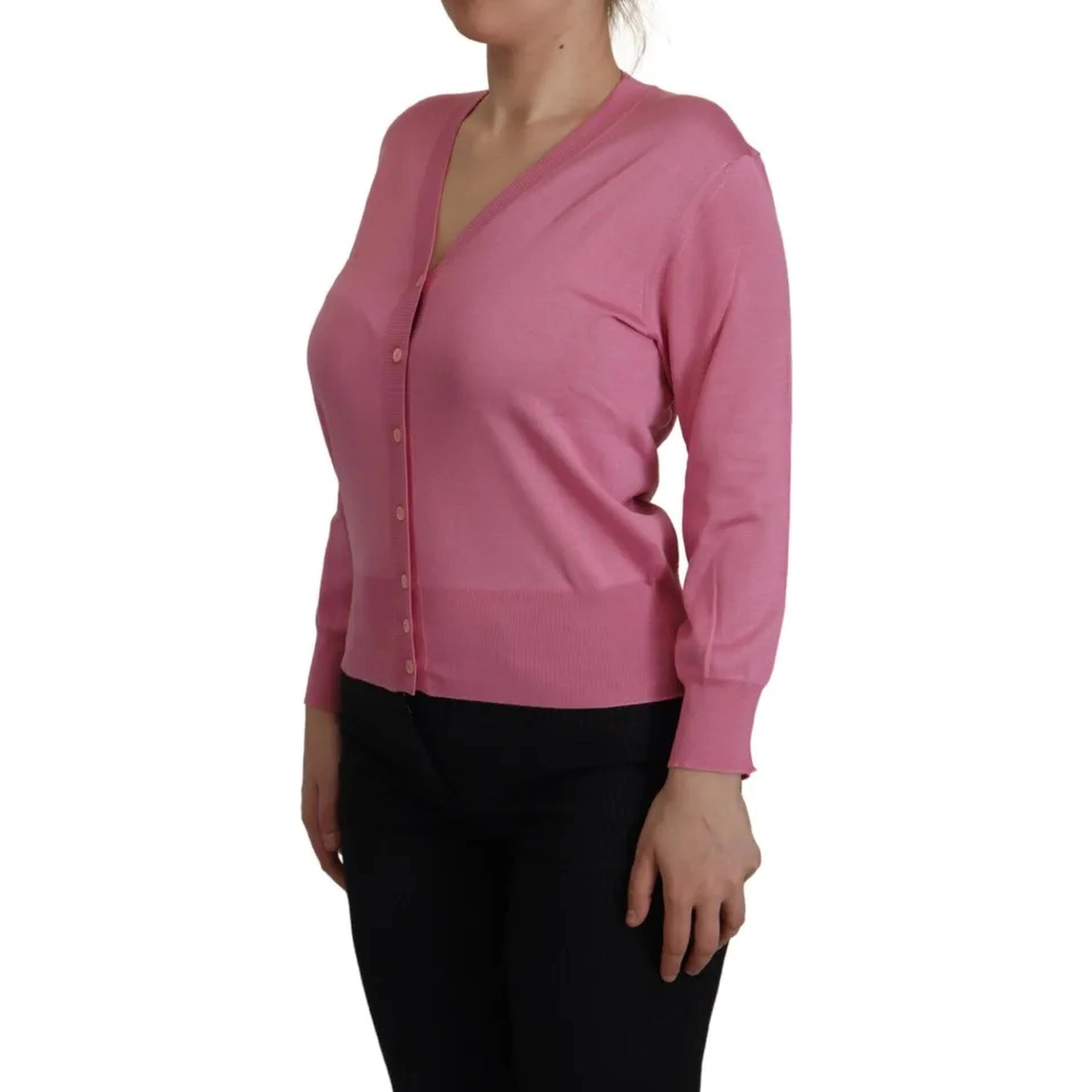 Pink 100% Silk Button Down Cardigan Sweater