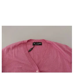 Pink 100% Silk Button Down Cardigan Sweater