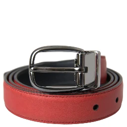 Red Leather Silver Metal Buckle Belt Men