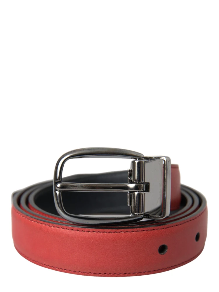 Red Leather Silver Metal Buckle Belt Men