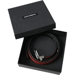 Red Leather Silver Metal Buckle Belt Men