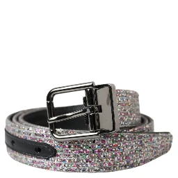 Multicolor Embellished Silver Metal Buckle Belt