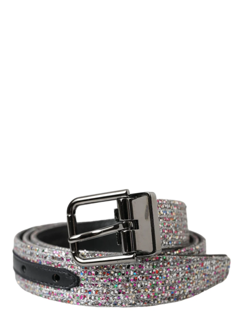 Multicolor Embellished Silver Metal Buckle Belt