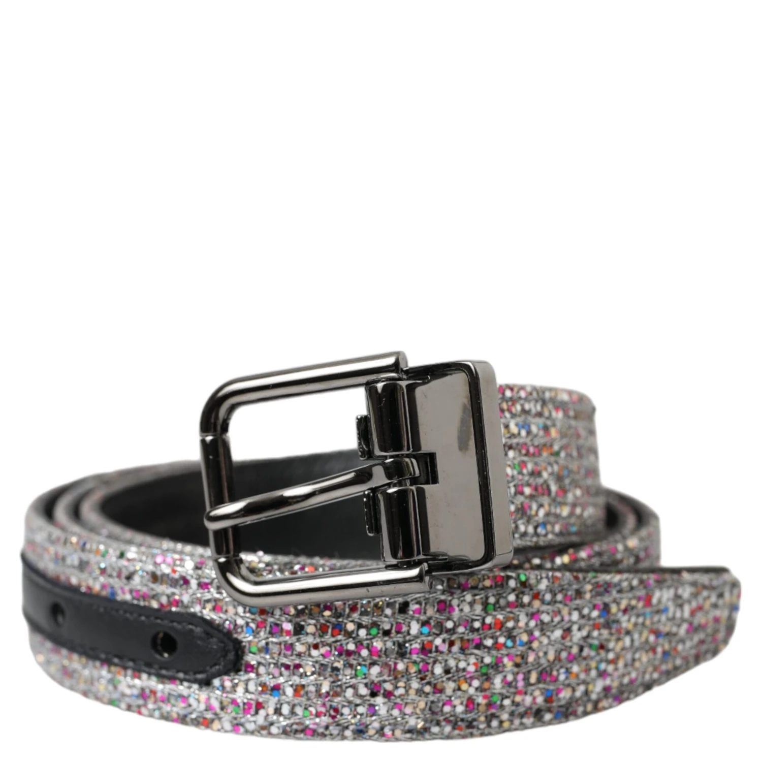 Multicolor Embellished Silver Metal Buckle Belt