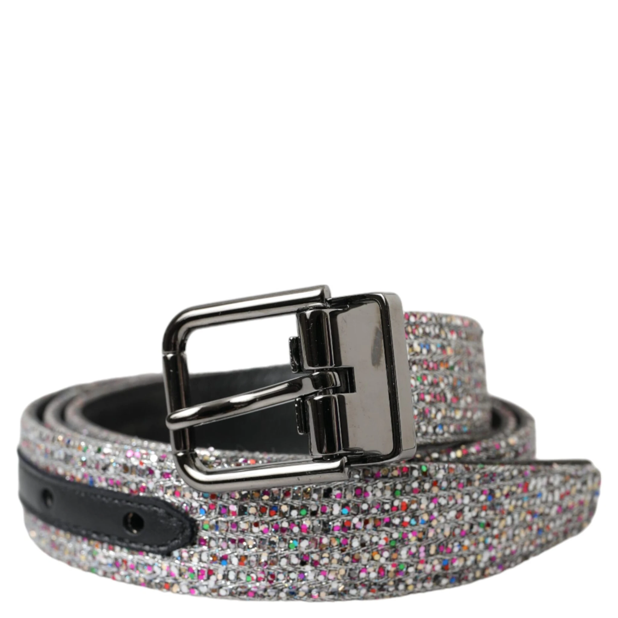 Multicolor Embellished Silver Metal Buckle Belt