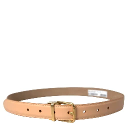 Beige Calfskin Leather Gold Metal Buckle Belt