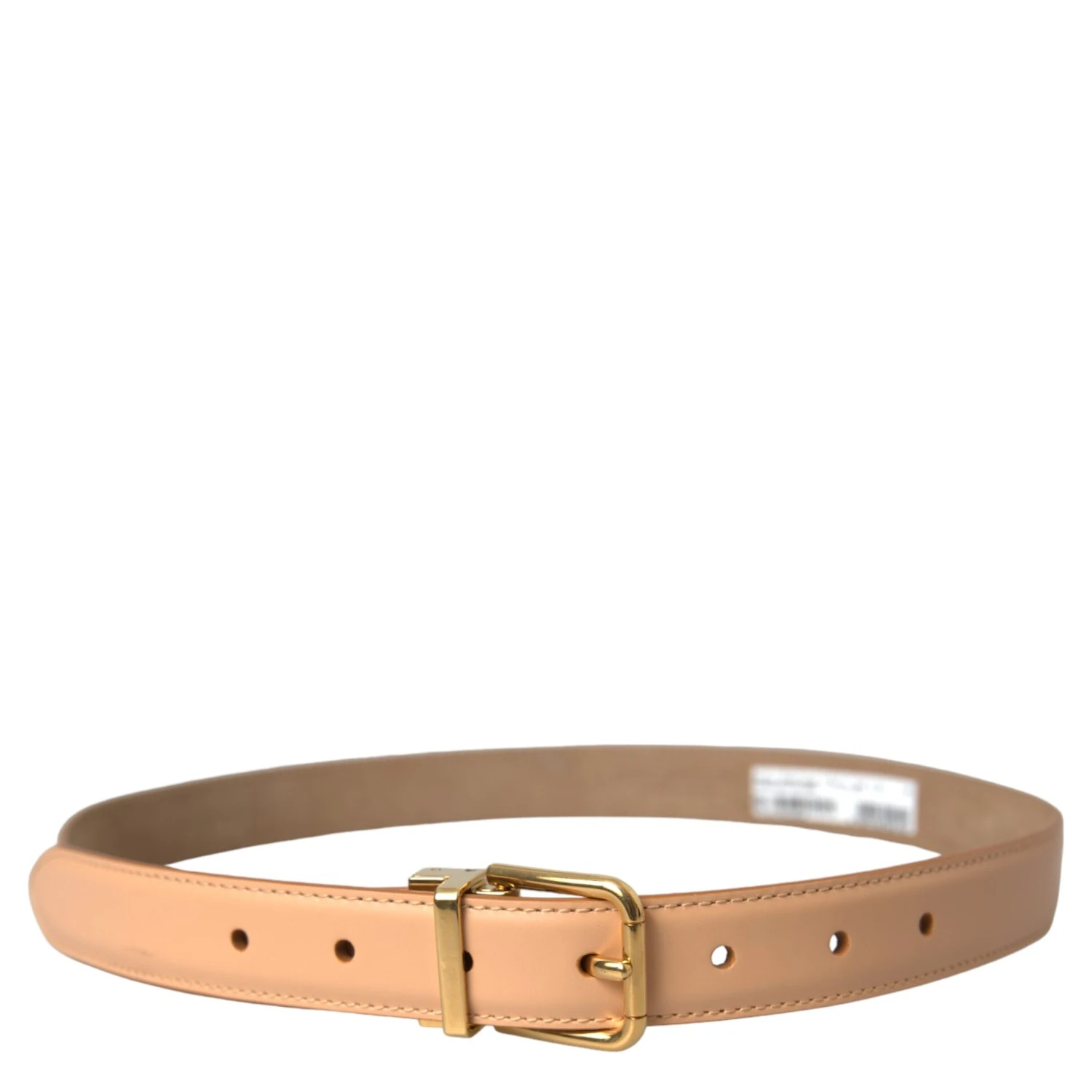 Beige Calfskin Leather Gold Metal Buckle Belt