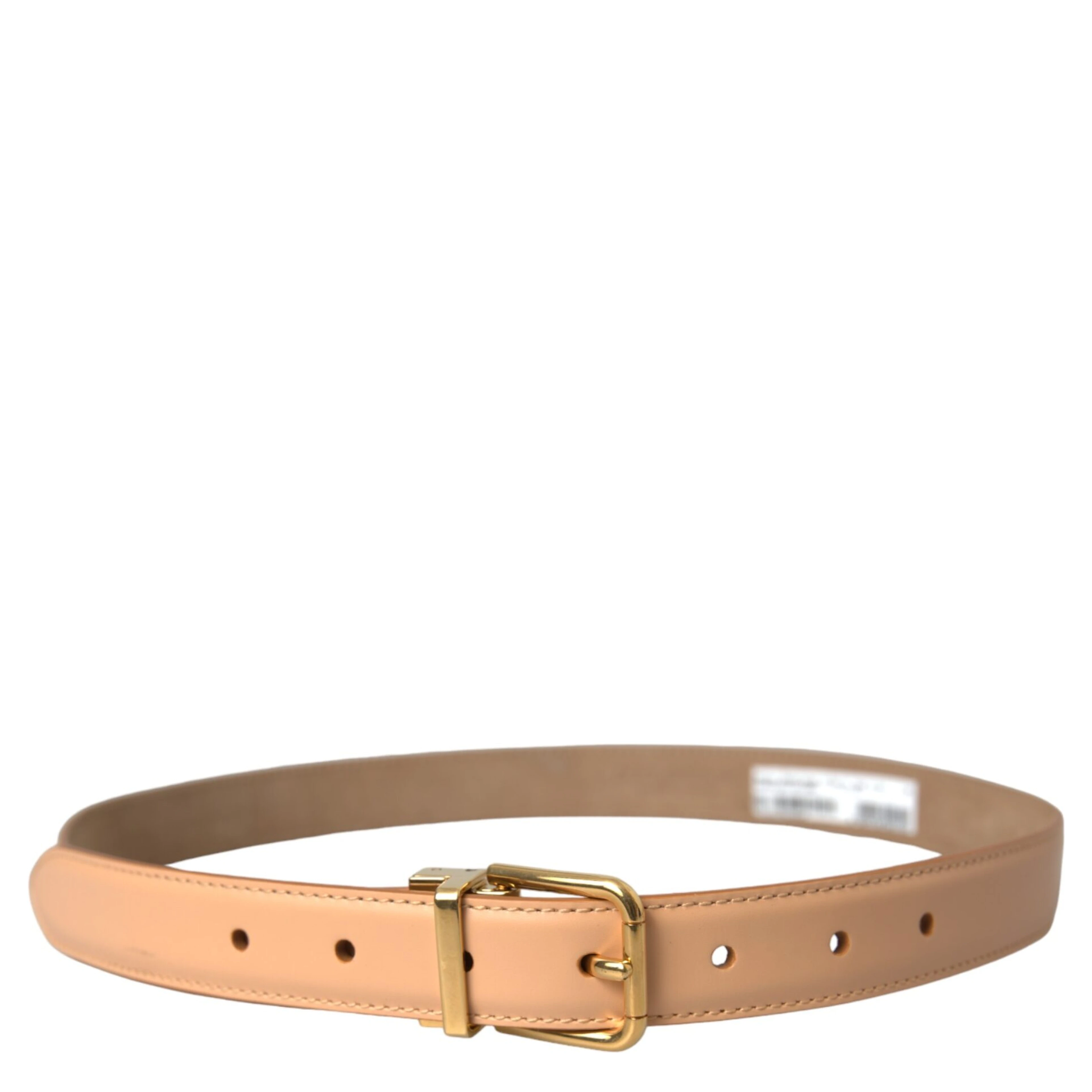 Beige Calfskin Leather Gold Metal Buckle Belt