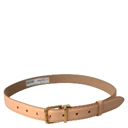 Beige Calfskin Leather Gold Metal Buckle Belt