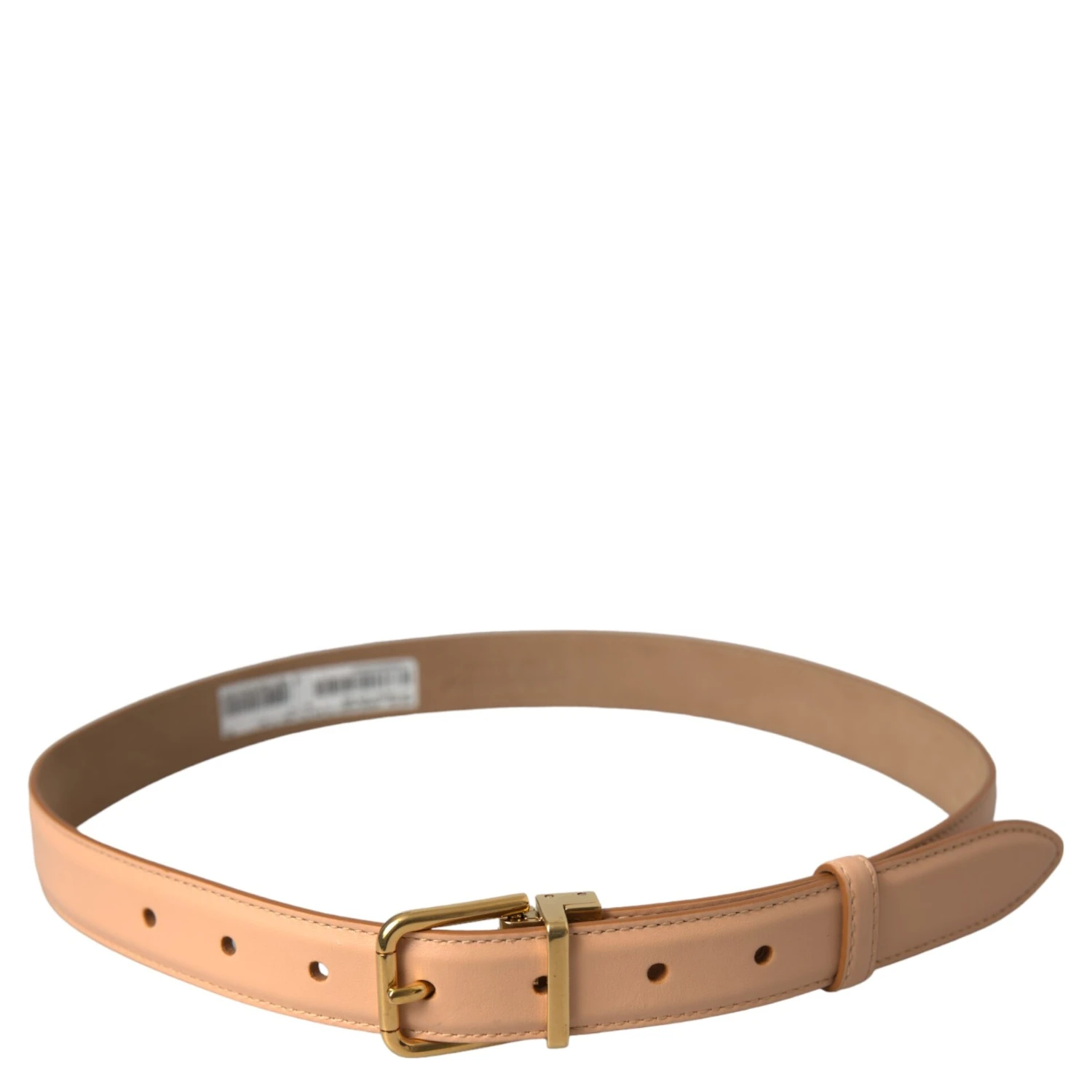 Beige Calfskin Leather Gold Metal Buckle Belt