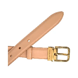 Beige Calfskin Leather Gold Metal Buckle Belt