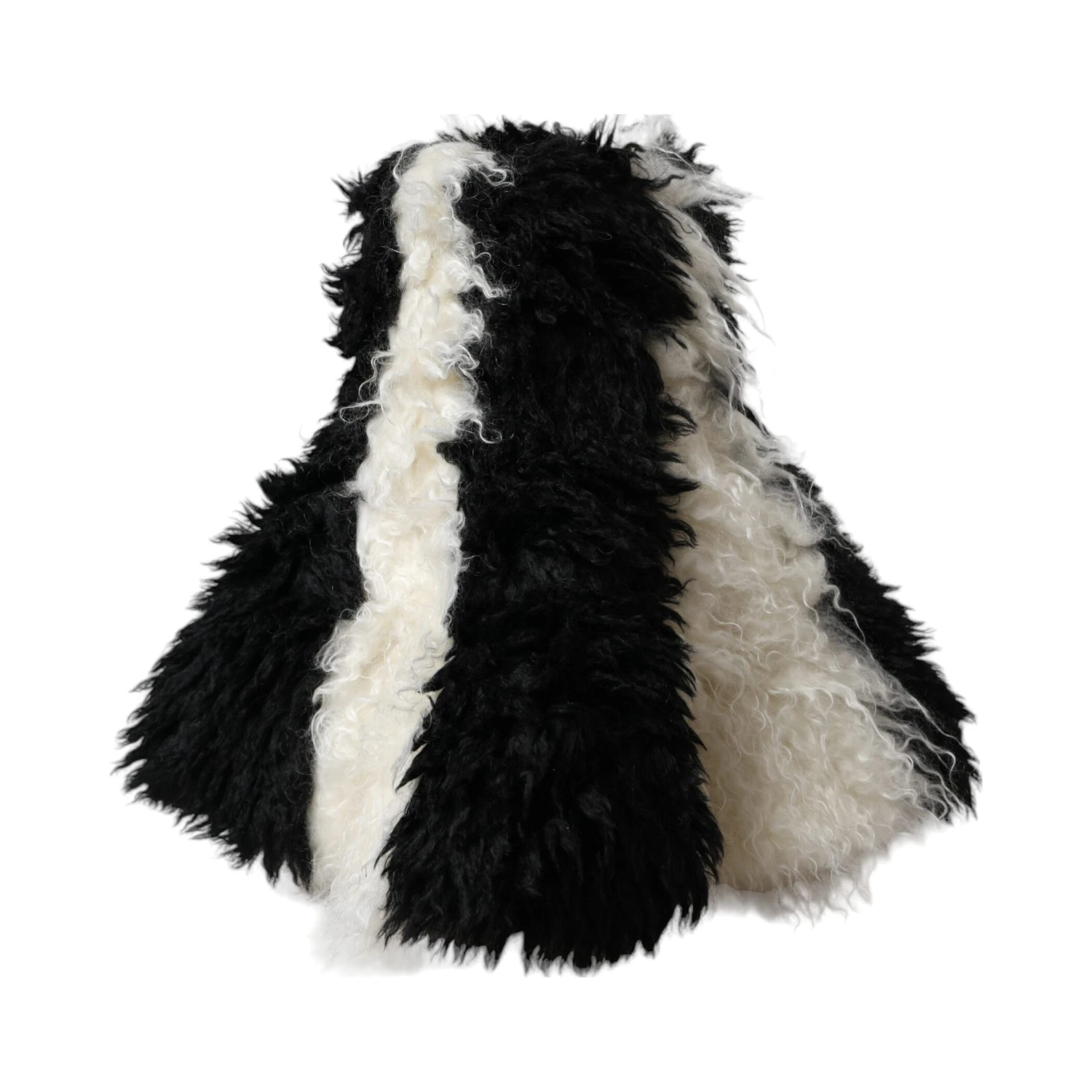 Black White Stripes Mohair Fur Bucket Hat