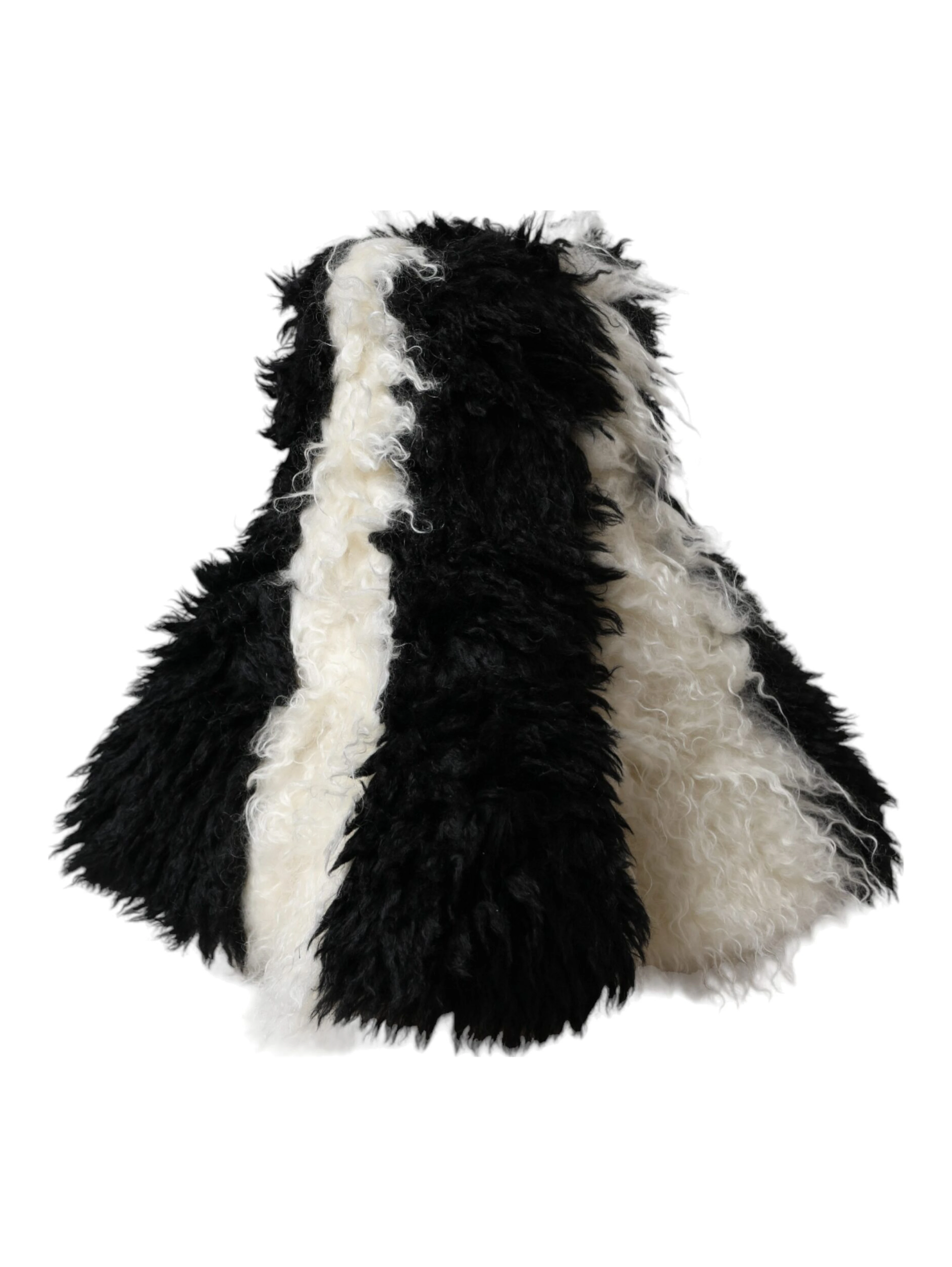 Black White Stripes Mohair Fur Bucket Hat