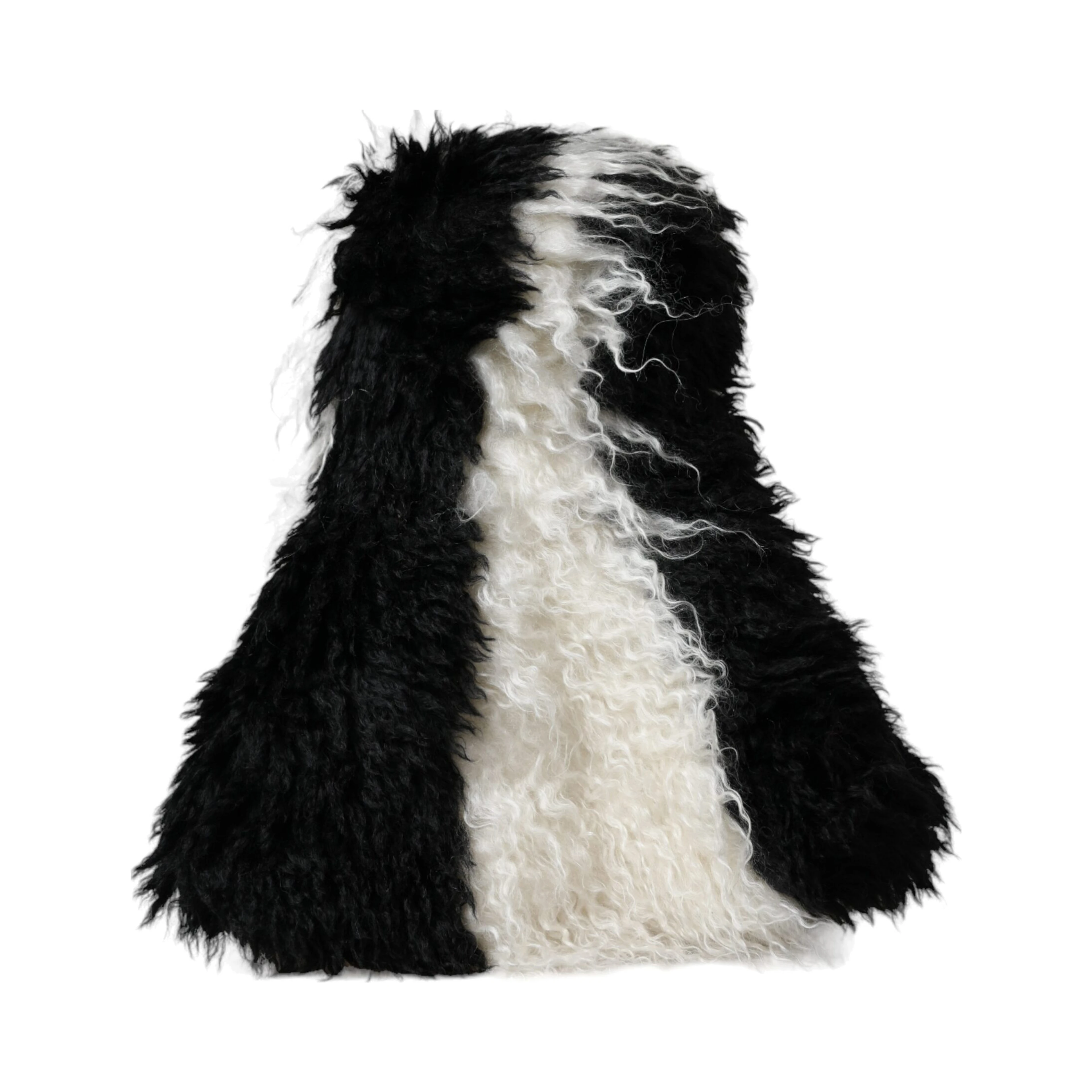 Black White Stripes Mohair Fur Bucket Hat