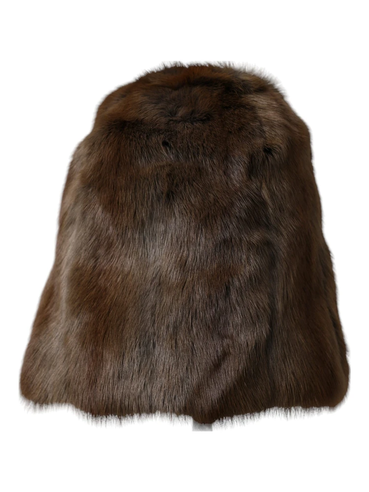 Brown Weasel Fur Womens Cashmere Hat Beanie
