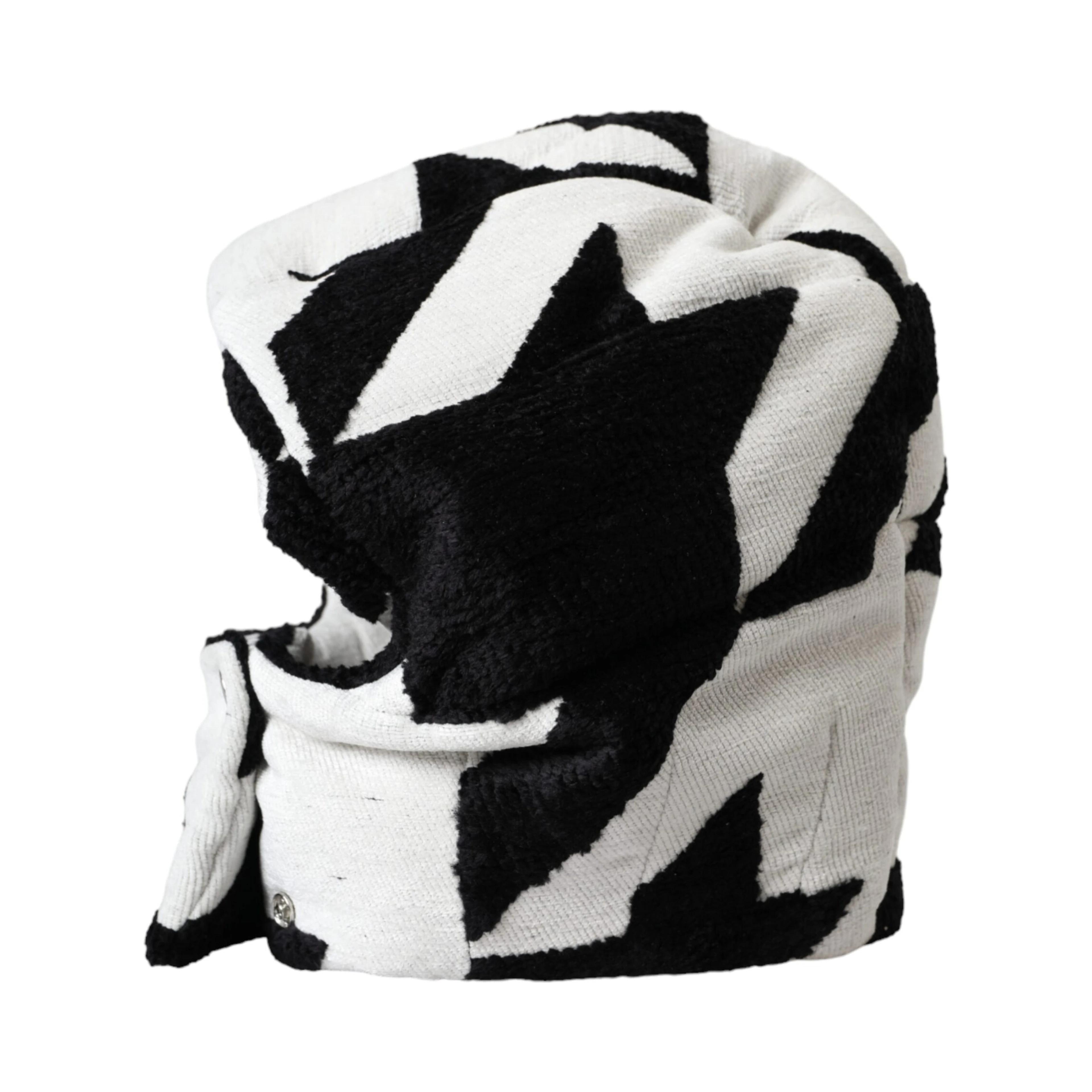 Black White Wool Whole Head Wrap Hat