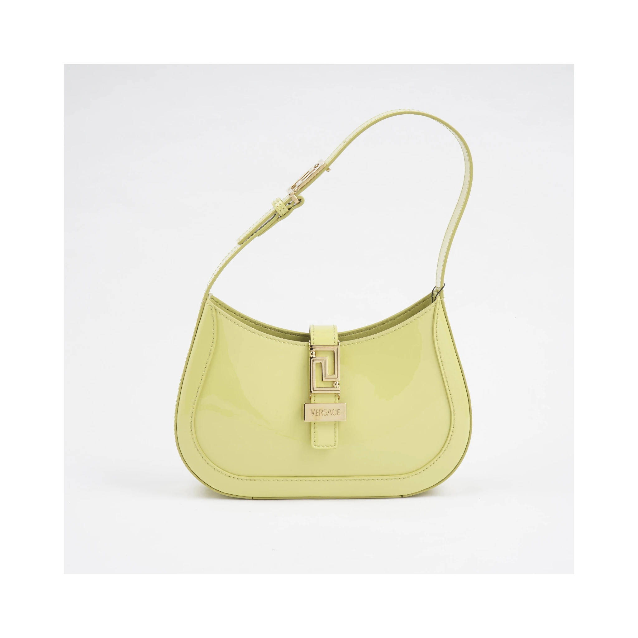 Greca-detail Leather Shoulder Bag In Yellow