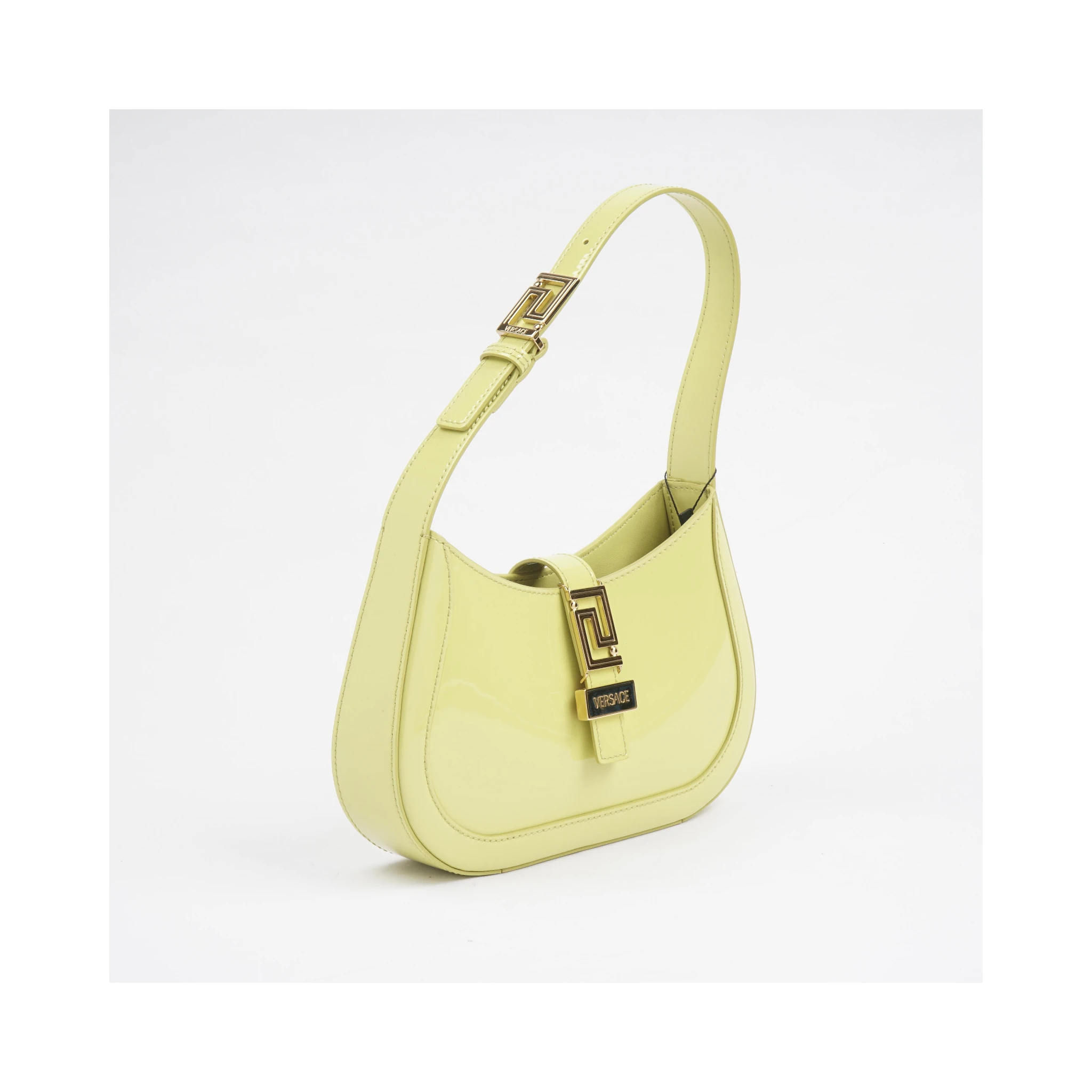 Greca-detail Leather Shoulder Bag In Yellow
