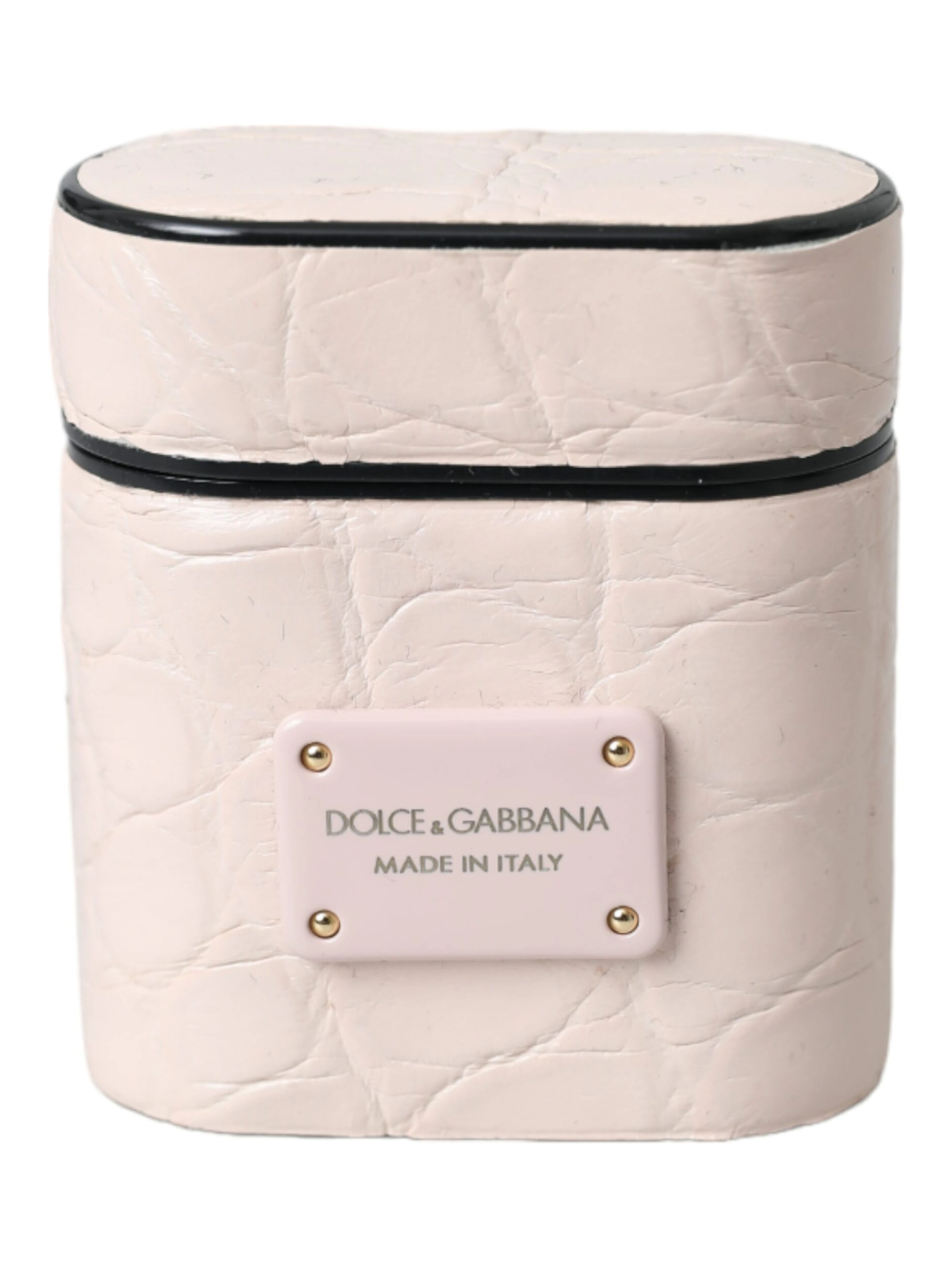 Light Pink Leather Metal Logo Plaque Airpods Case