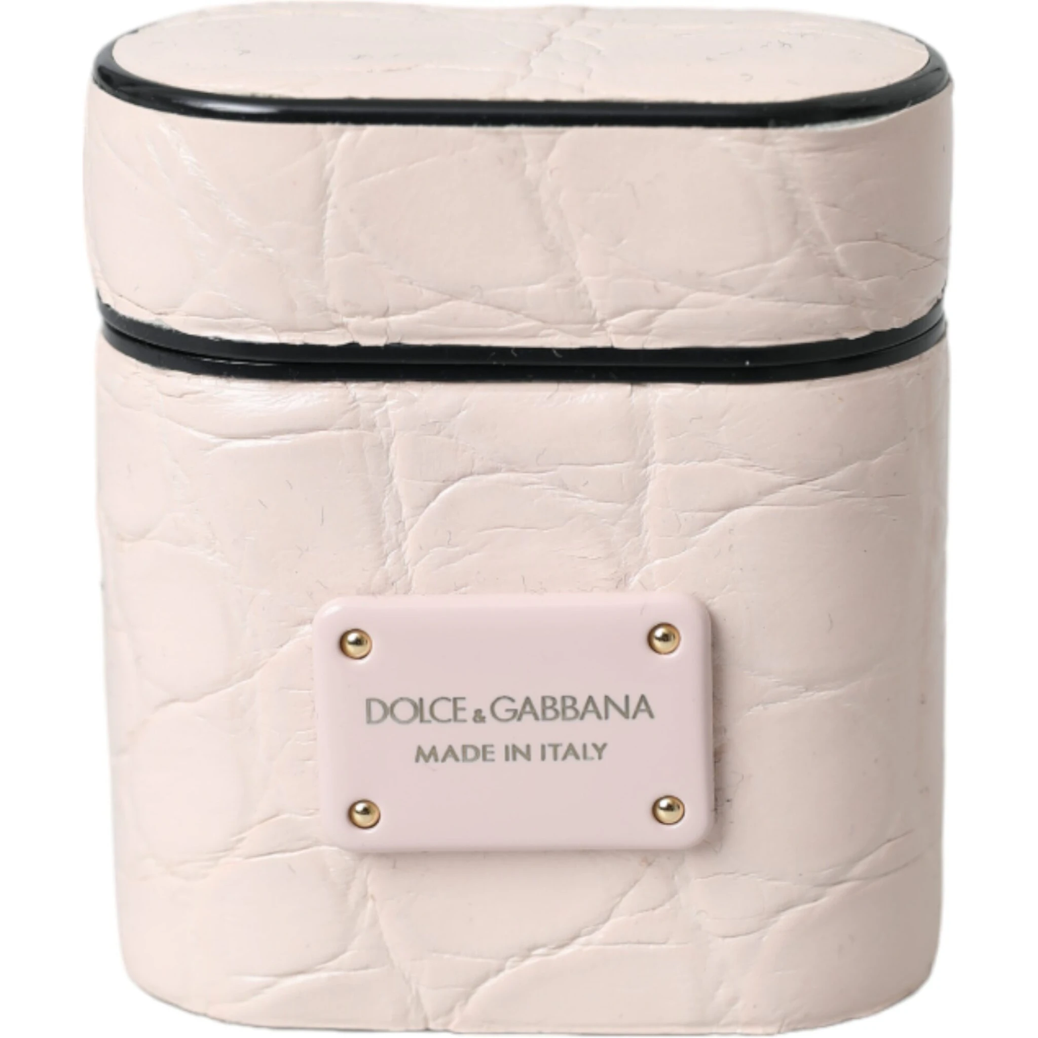 Light Pink Leather Metal Logo Plaque Airpods Case