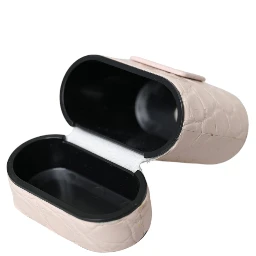 Light Pink Leather Metal Logo Plaque Airpods Case
