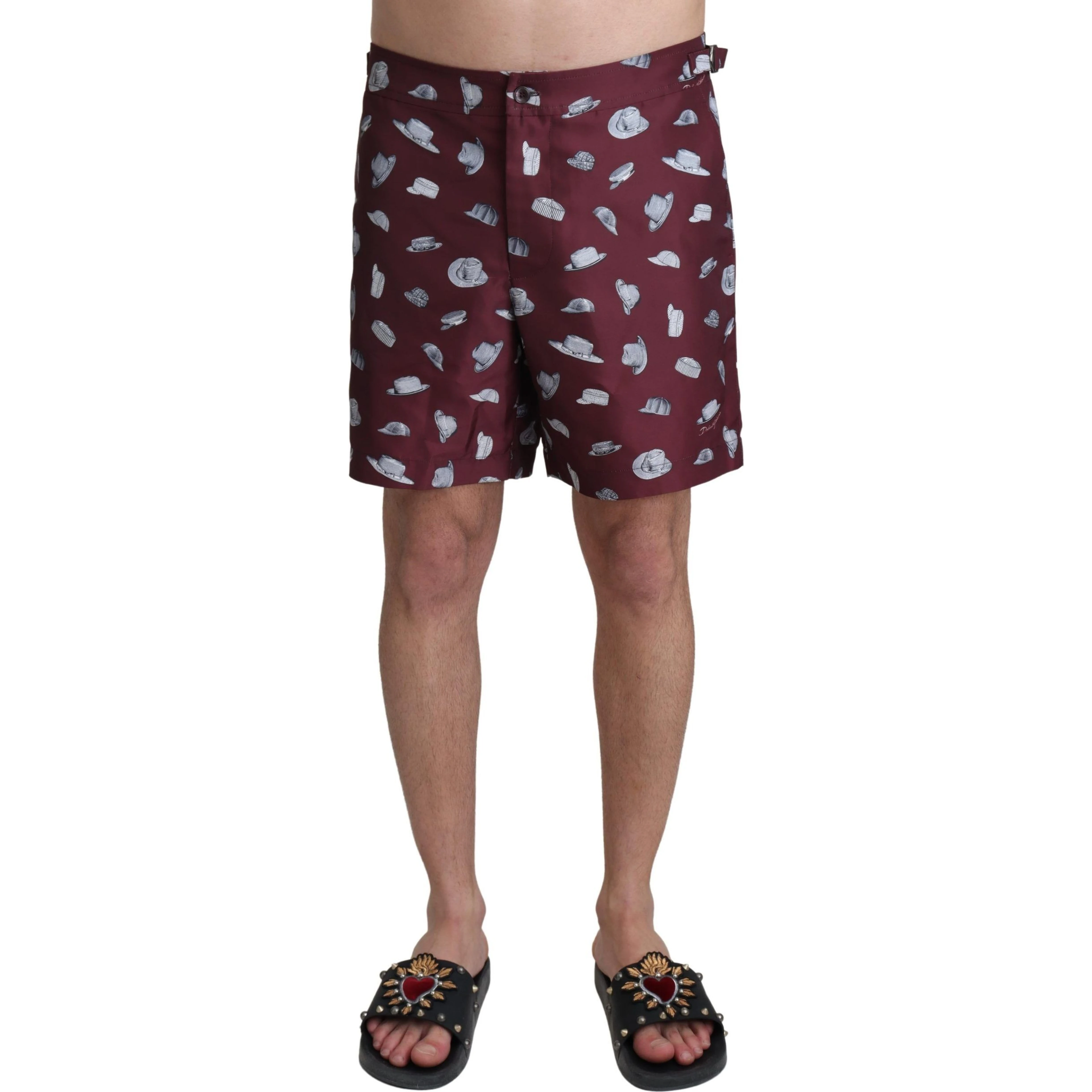 Maroon Hats Print Beachwear Shorts Swimwear